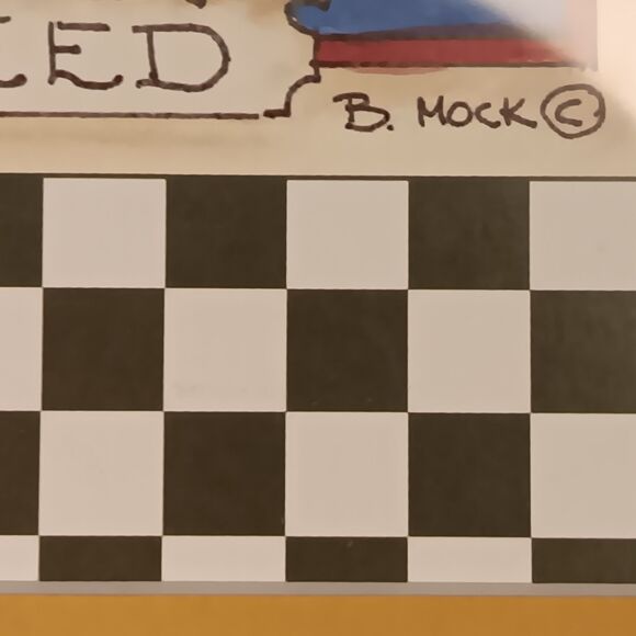 VTG Barbara Mock Sunflowers Print Matted Framed Blue Yellow Black & White Checks - Picture 8 of 15